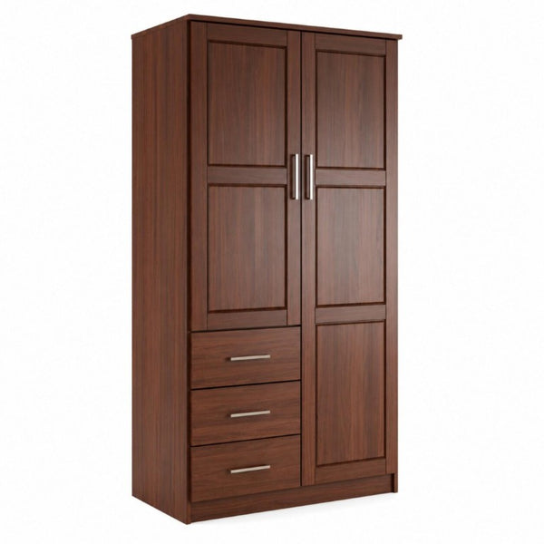 HomeRoots 72 Inch Solid Wood Dresser with Double Doors and Three Spacious Storage Drawers 763728