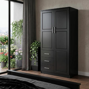 72 Inch Solid Wood Combo Dresser with Double Doors and Three Drawers for Bedroom Storage