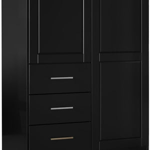 72 Inch Solid Wood Combo Dresser with Double Doors and Three Drawers for Bedroom Storage