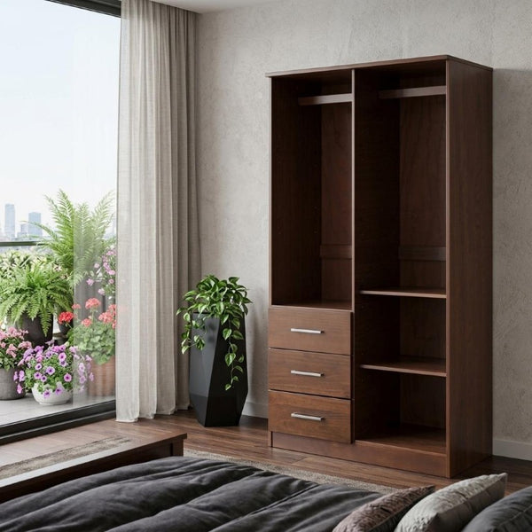 72 Inch Solid Wood Combo Dresser with Mirrored Panels Three Drawers Dual Doors