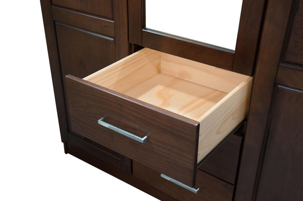 72 Inch Solid Wood Combo Dresser with Mirrored Panels Three Drawers Dual Doors