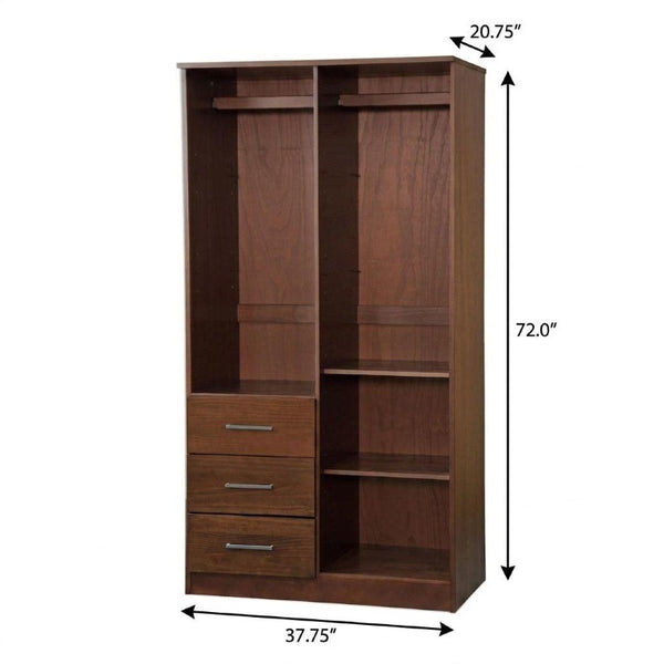 72 Inch Solid Wood Combo Dresser with Mirrored Panels Three Drawers Dual Doors