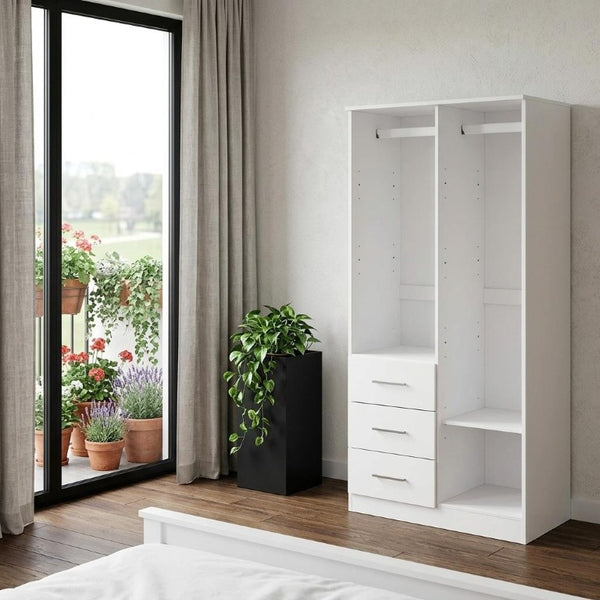 72 Inch Solid Wood Mirrored Dresser with Three Doors and Drawers for Bedroom Storage