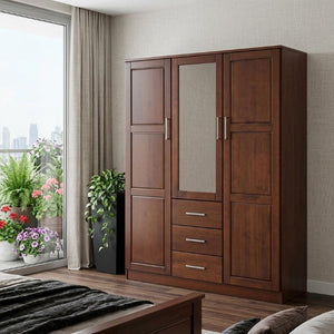 72 Inch Solid Wood Triple Door Mirrored Dresser with Three Drawers for Elegant Bedrooms