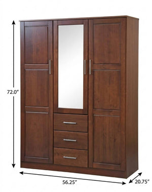 72 Inch Solid Wood Triple Door Mirrored Dresser with Three Drawers for Elegant Bedrooms