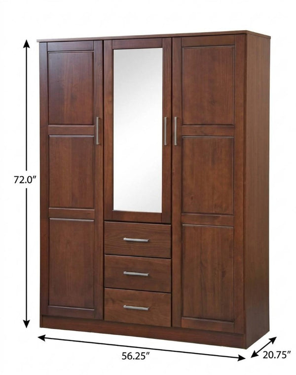 72 Inch Solid Wood Triple Door Mirrored Dresser with Three Drawers for Elegant Bedrooms