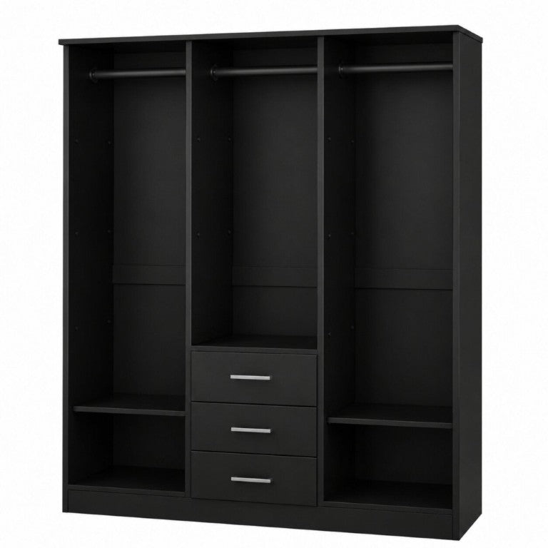 HomeRoots 72 Inch Solid Wood Mirrored Dresser with Three Doors and Drawers for Bedroom Storage Black 763746