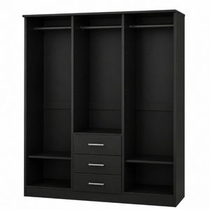 HomeRoots 72 Inch Solid Wood Mirrored Dresser with Three Doors and Drawers for Bedroom Storage Black 763746