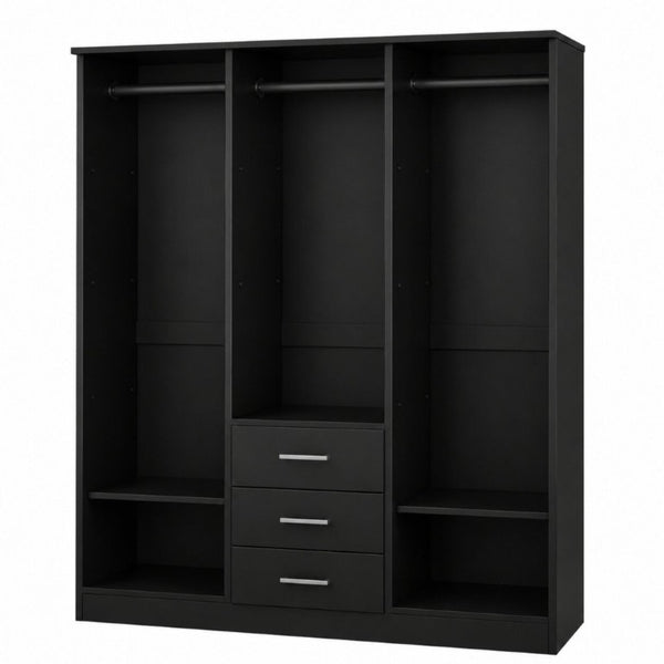 HomeRoots 72 Inch Solid Wood Mirrored Dresser with Three Doors and Drawers for Bedroom Storage Black 763746