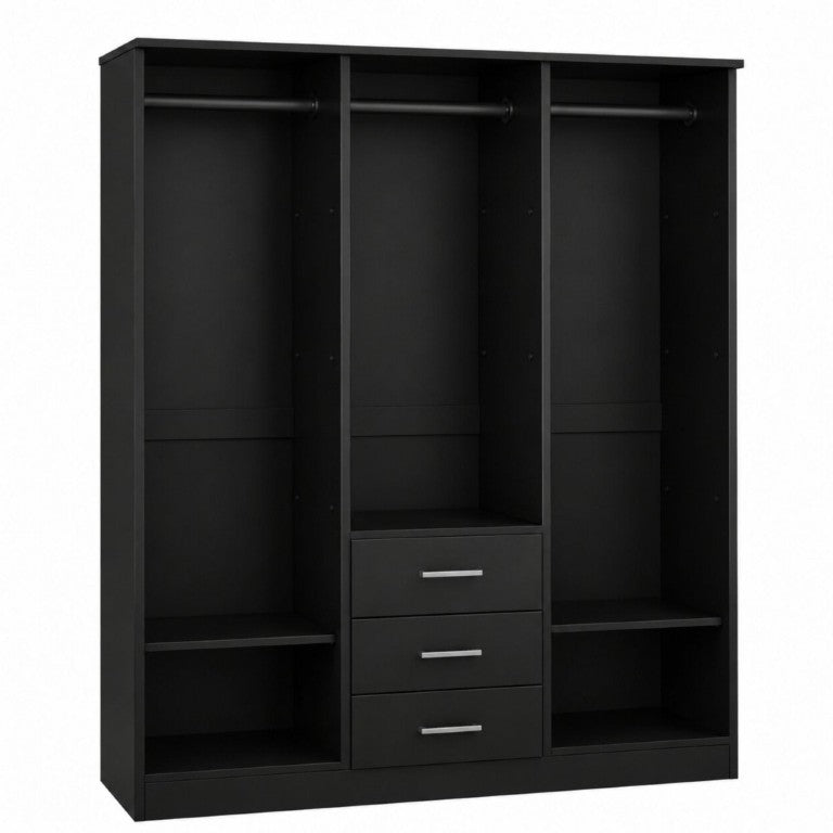 HomeRoots 72 Inch Solid Wood Mirrored Dresser with Three Doors and Drawers for Bedroom Storage Black 763746
