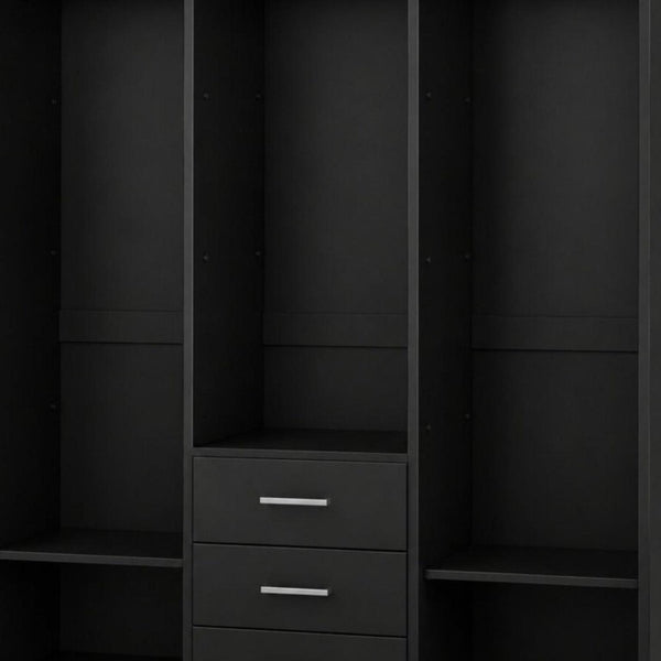 72 Inch Solid Wood Mirrored Dresser with Three Doors and Drawers for Bedroom Storage