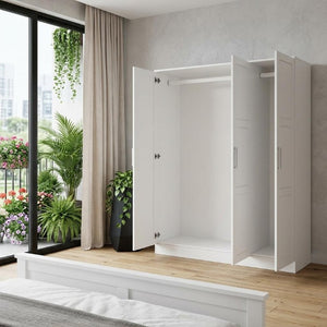 72 Inch Solid Wood Four Door Combo Armoire Dresser for Spacious Bedroom Wardrobe Storage