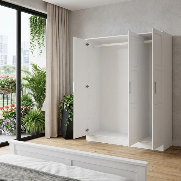 72 Inch Solid Wood Four Door Combo Armoire Dresser for Spacious Bedroom Wardrobe Storage
