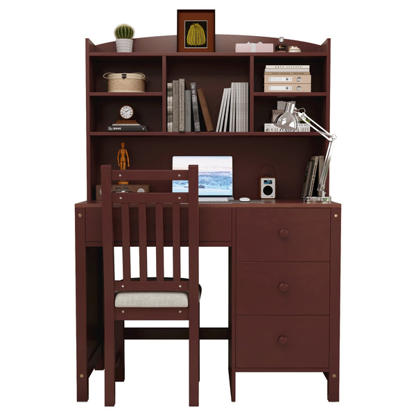 English Elm Vintage 40'' Home Executive Desk Set with Upholstered Chair and Built-In Bookshelf for Stylish Productivity Espresso 44 L x 23 W x 13.5 H N733P272894P