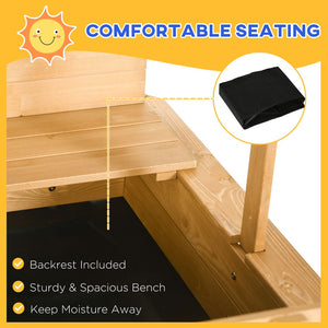 English Elm Outsunny Cedar Wood Kids Sandbox with Adjustable Canopy and Foldable Bench Seats W2225P200655