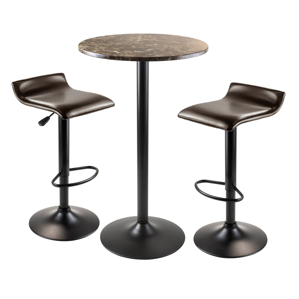Winsome Wood Cora 3-piece Round Pub Table Set With Chic Faux Marble Top & Adjustable Swivel Stools In Black/Espresso Black Faux Marble ,Metal 76383-winsome-wood