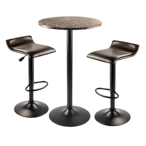Winsome Wood Cora 3-piece Round Pub Table Set With Chic Faux Marble Top & Adjustable Swivel Stools In Black/Espresso Black Faux Marble ,Metal 76383-winsome-wood