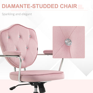 English Elm Homcom Glamorous Pink Velvet Swivel Office Chair With Rhinestone Accents For Stylish Comfort & Mobility W2225P250016