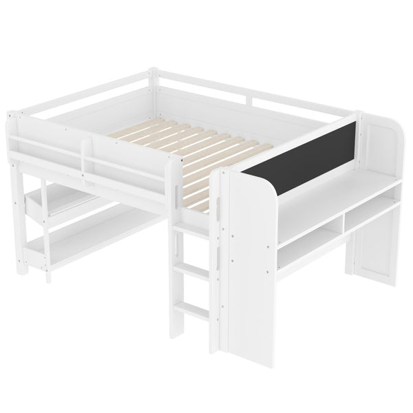 English Elm Twin Low Loft Bed Solid Pine Frame Kids Study Desk Blackboard Storage White Light White W1580S00299