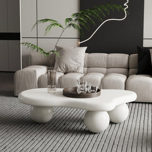 English Elm 40 Inch Organic Cloud Silhouette Coffee Table with Ball Legs Cream White Mdf Top W1435S00020