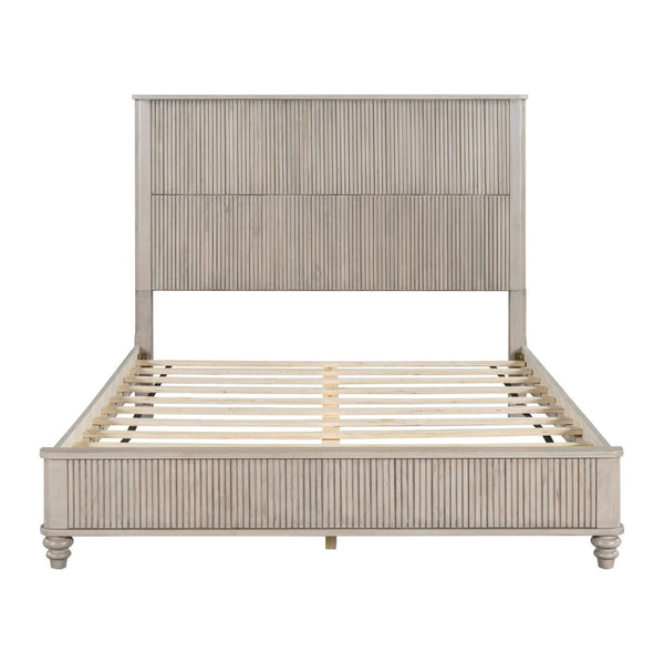 English Elm Solid Rubberwood Queen Platform Bed Tall Headboard Natural Grain No Box Spring W1716S00016