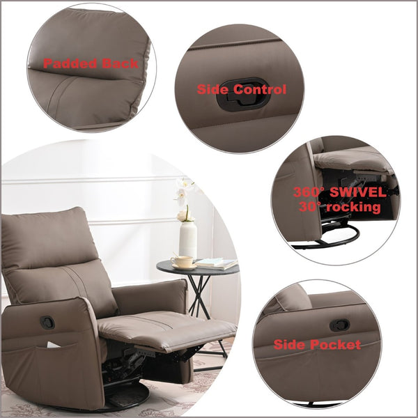English Elm Pu Leather Swivel Glider Recliner with Footrest for Nursery Bedroom Lounge W1028115302