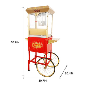 English Elm 16oz Commercial Popcorn Machine with Steel Cart Tempered Glass and 3 Switch Panel Golden,Red W2841P337587