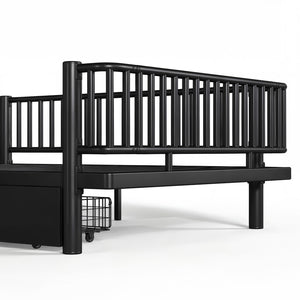 English Elm Full Size Metal Platform Storage Bed Low Profile Steel Frame with Built-in Drawers Black W5305P471350