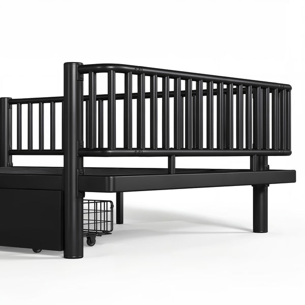 English Elm Full Size Metal Platform Storage Bed Low Profile Steel Frame with Built-in Drawers Black W5305P471350
