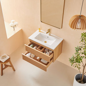 English Elm 30" Tiered Wall Mounted Floating Single Vanity with Ceramic Sink, Plywood Durability & Storage Nook W1826P255391