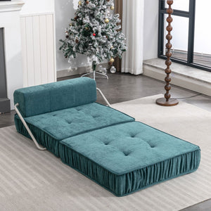 English Elm Green Chenille Floor Sofa Convertible Futon Chair with Modular Sleeping Support Green W3612P376637