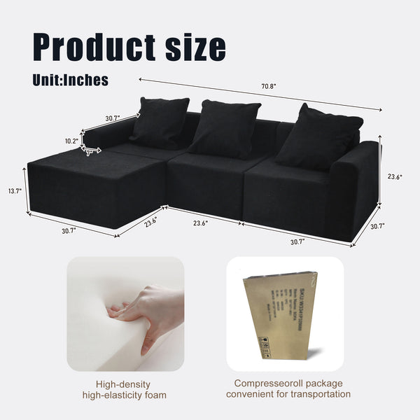 English Elm Convertible Modular Velvet Sectional Sofa Set Antique Black - CertiPUR-US Foam, Machine Washable Covers, Stain Resistant Comfort W3341P329088