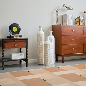 English Elm Floor Metal Vases Set Of 3 - Modern Gold & White Decorative Cylindrical Vases For Elegant Interiors W2796P255615