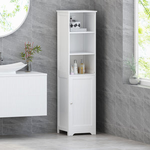 English Elm Christopher Knight Home® - BATHROOM Linen Tower Cabinet with Faux Wood Finish, Modern Slim Vertical Slat Design, Storage Organizer White 66606.00