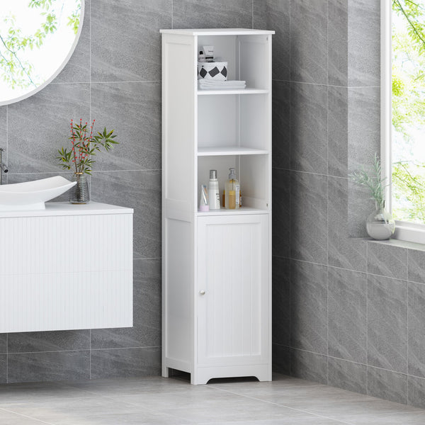 English Elm Christopher Knight Home® - BATHROOM Linen Tower Cabinet with Faux Wood Finish, Modern Slim Vertical Slat Design, Storage Organizer White 66606.00