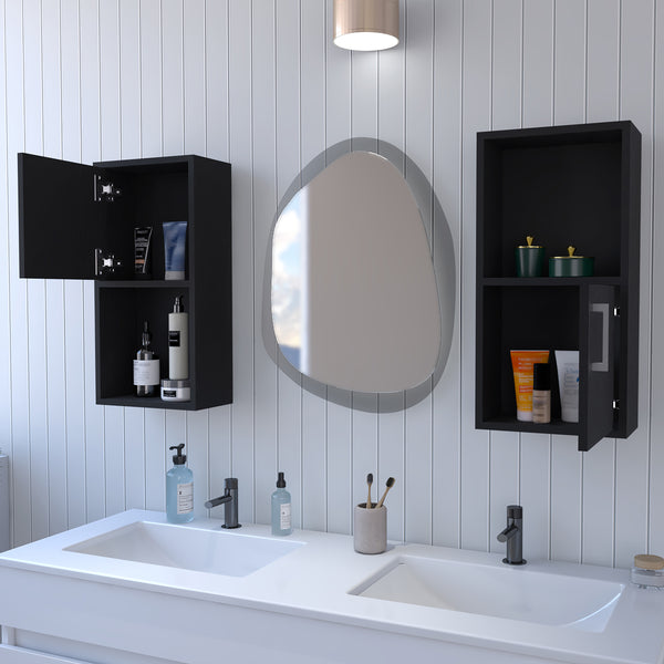 English Elm FM FM FURNITURE Dixie 2-Piece Wall Medicine Cabinets with Open Shelf, Compact Black Storage for Small Baths B128P321073