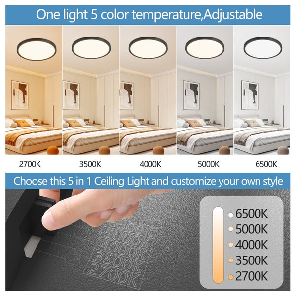 English Elm 6pk Round Led Flush Mount Panel Dimmable 5 Cct Selectable Bathroom Ceiling Fixture Black W1340P332597