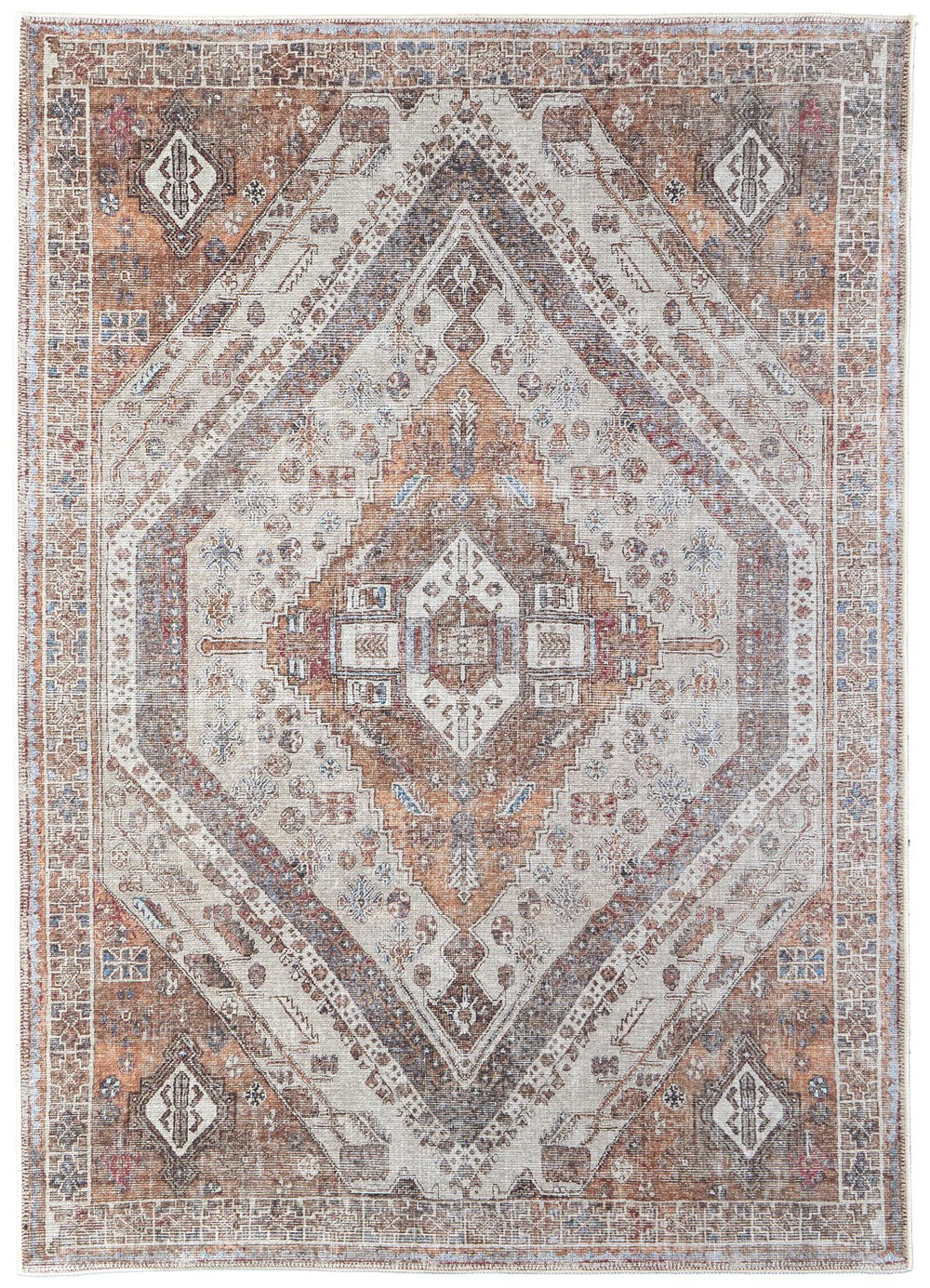 Feizy Rugs Percy Transitional Medallion Rug - Durable Machine Washable Design With Timeless Distressed Charm Ivory,Orange,Brown Polyester,Cotton,Viscose Prc39anftan000e76