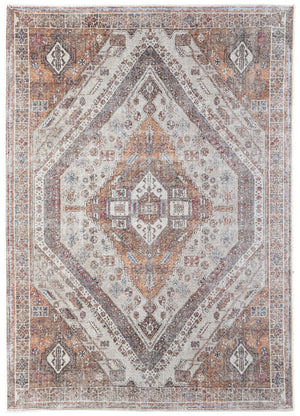 Feizy Rugs Percy Transitional Medallion Rug - Durable Machine Washable Design With Timeless Distressed Charm Ivory,Orange,Brown Polyester,Cotton,Viscose Prc39anftan000e76