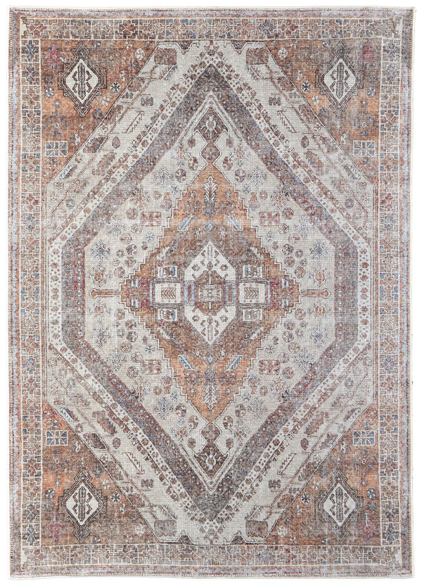 Feizy Rugs Percy Transitional Medallion Rug - Durable Machine Washable Design With Timeless Distressed Charm Ivory,Orange,Brown Polyester,Cotton,Viscose Prc39anftan000e76