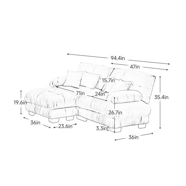 English Elm Cloud Couch Sectional Sofa: Plush Chenille 2-Seater With Adjustable Ottomans & Decorative Pillows W714S01026