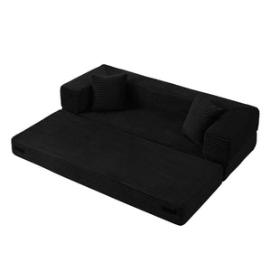 English Elm Modern Cord Fabric Convertible Sofa Sleeper Low Profile Square Frame for Apartments Black W3396P439851