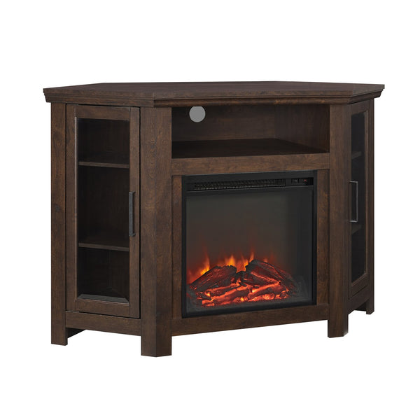 English Elm Walker Edison - Classic Glass-Door Fireplace TV Stand Corner Console with Electric Fireplace, Space-Saving MDF Design Brown B185P169415