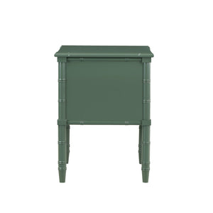 English Elm Emmett carved bamboo nightstand with 2 full‑extension drawers, brass knobs and floor‑protecting glides Antique Green B050P376942