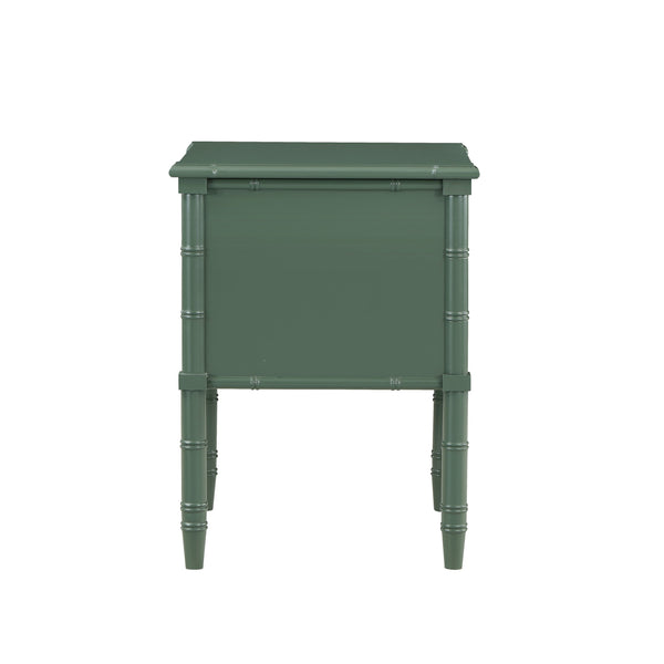 English Elm Emmett carved bamboo nightstand with 2 full‑extension drawers, brass knobs and floor‑protecting glides Antique Green B050P376942
