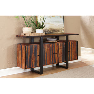 English Elm Kappelman Grey Sheesham Industrial 4-Door Server with Dual Countertops and U-Shaped Metal Legs B062P353472