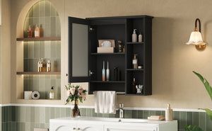 English Elm 3-in-1 Matte Medicine Cabinet Wall Mounted Mirror with Towel Bar and Storage Shelf Black N710P401340B