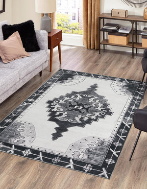 Unique Loom Timeless Thomas Machine Made Medallion Rug Black and White, Gray 7' 7" x 10' 6"