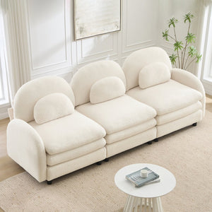 English Elm Teddy Fleece Modular Cloud Sofa Sculptural Curved Three Seat Living Room Couch Beige White W5656S00080