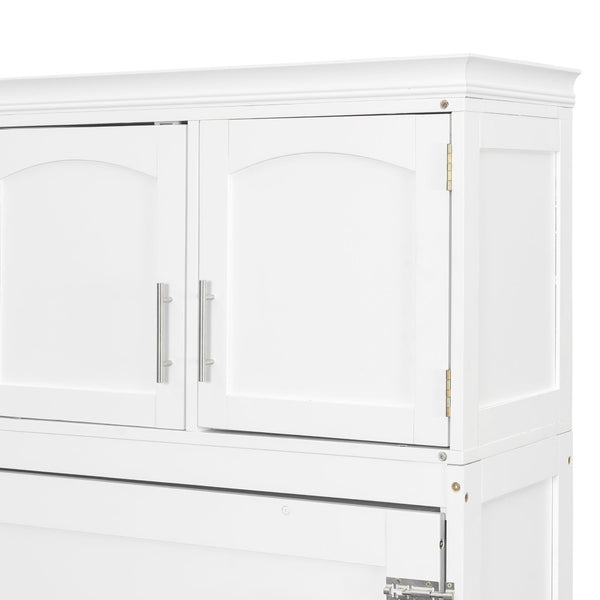 English Elm Queen Murphy Wall Bed with Storage Cabinets and Wine Rack for Small Space Living White LP000879AAK-1